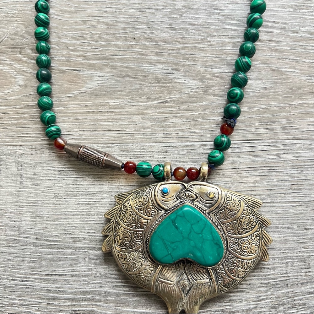 Vintage Afghan Turkmen Malachite Necklace - Picture 2 of 6
